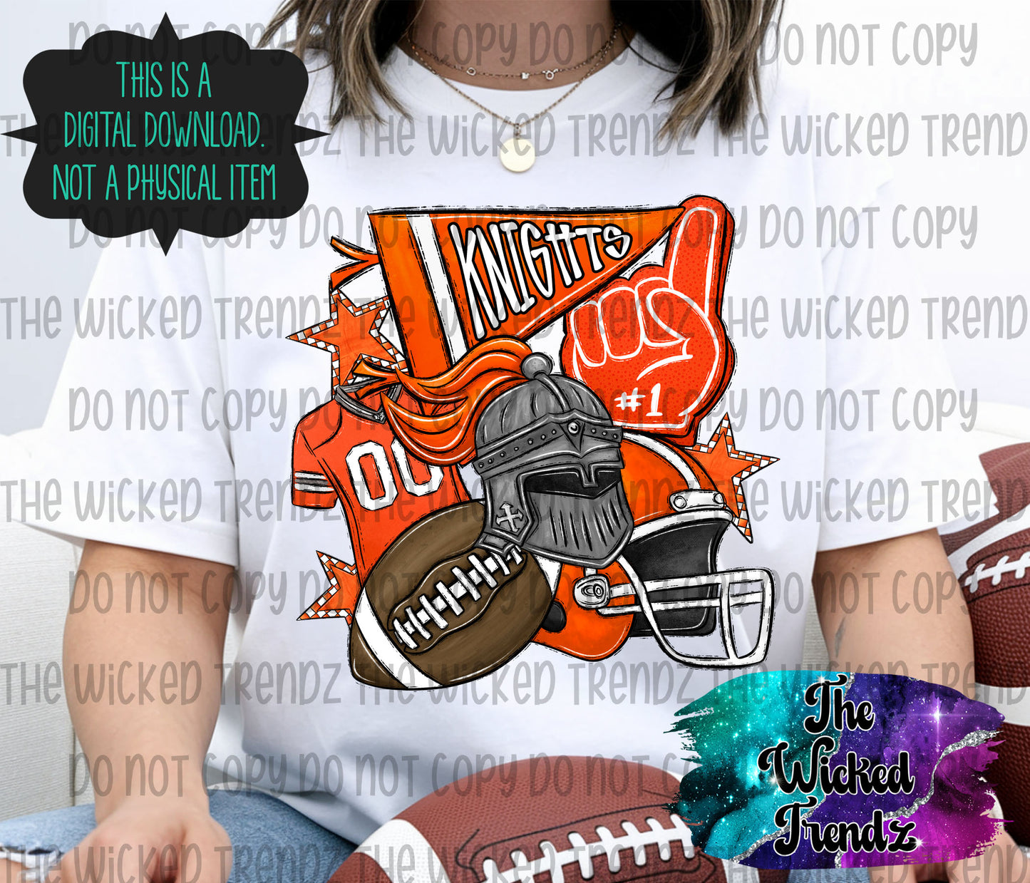Knights Orange Football Mascot Digital Design
