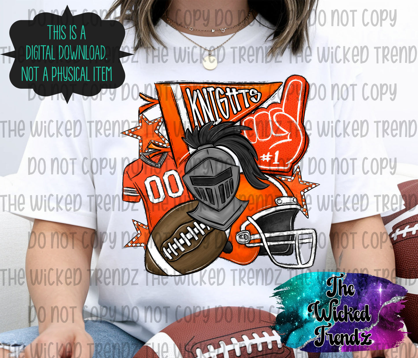 Knights Orange Football Mascot Digital Design