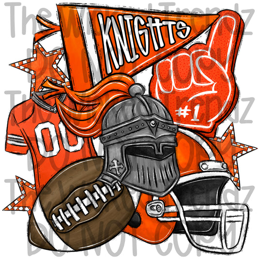 Knights Orange Football Team Mascot Digital Design