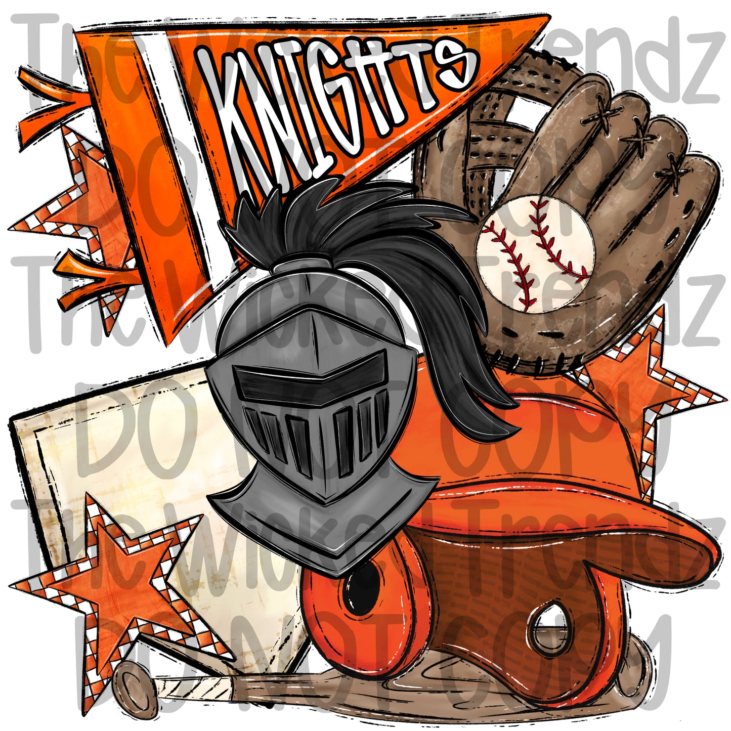 Knights Orange Baseball Team Mascot Digital Design