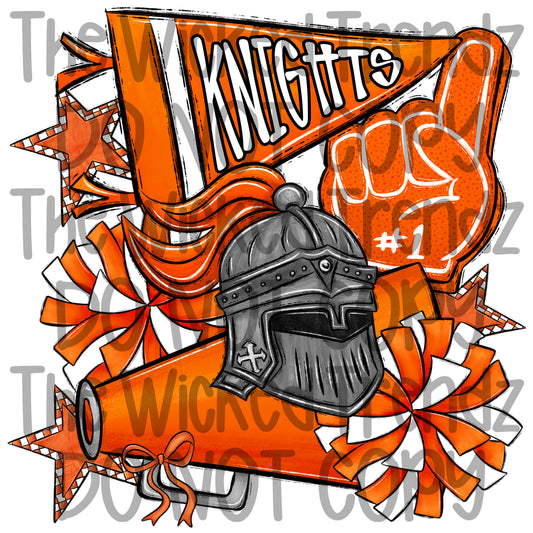 Knights Orange Cheer Cheerleading Cheerleader Mascot Digital Design Spirit Shirt Design