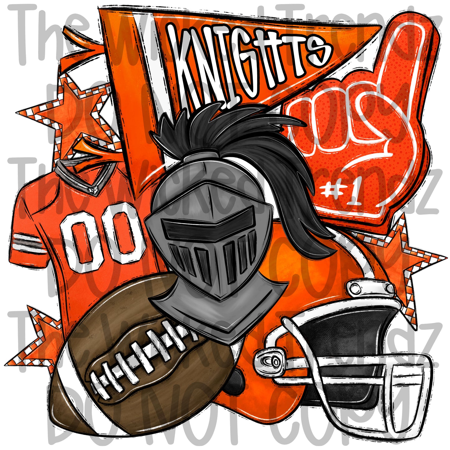 Knights Orange Football Mascot Digital Design