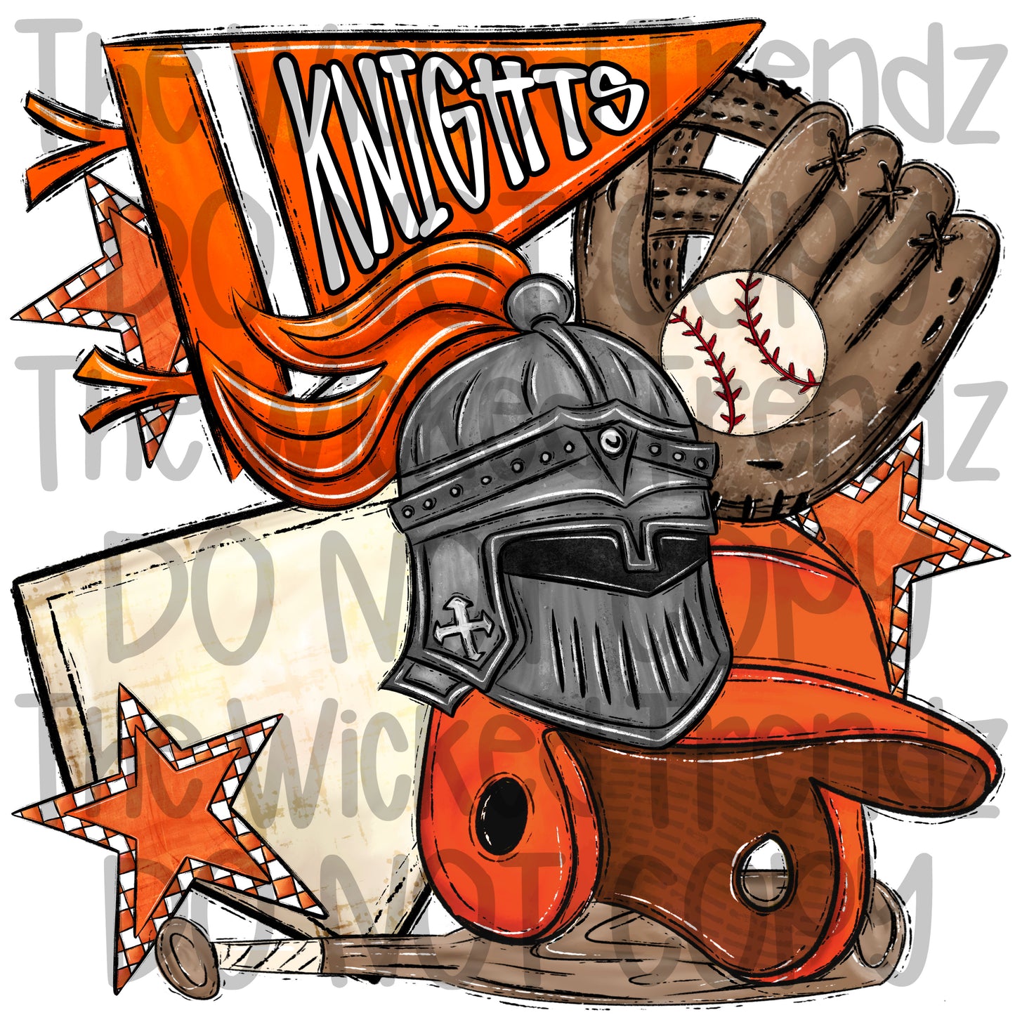 Knights Orange Baseball Team Mascot Digital Design