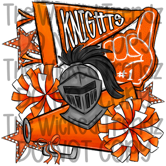 Knights Orange Cheer Cheerleading Cheerleader Mascot Digital Design Spirit Shirt Design