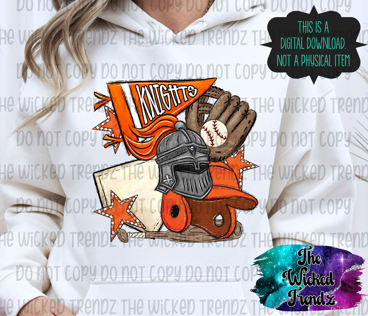 Knights Orange Baseball Team Mascot Digital Design