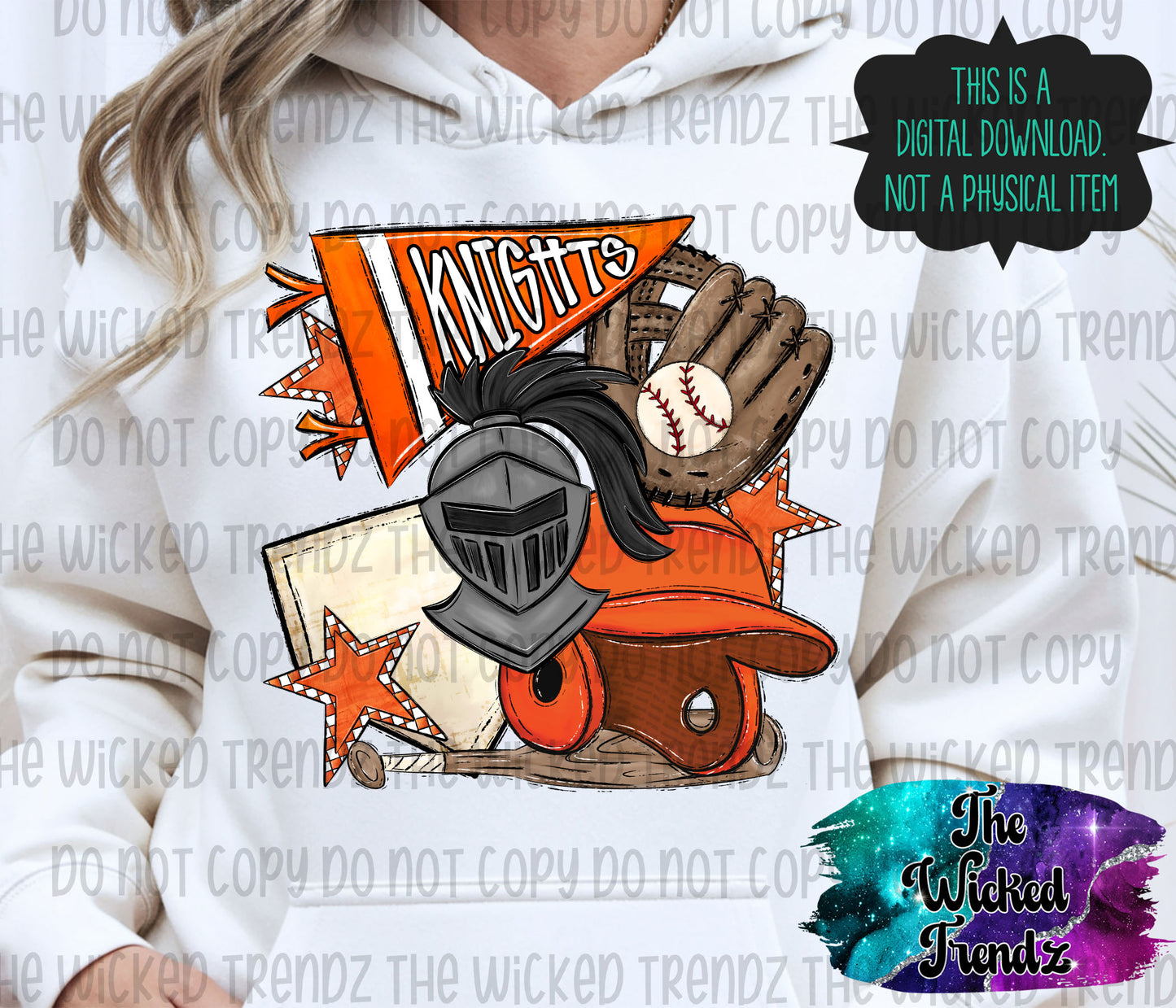Knights Orange Baseball Team Mascot Digital Design