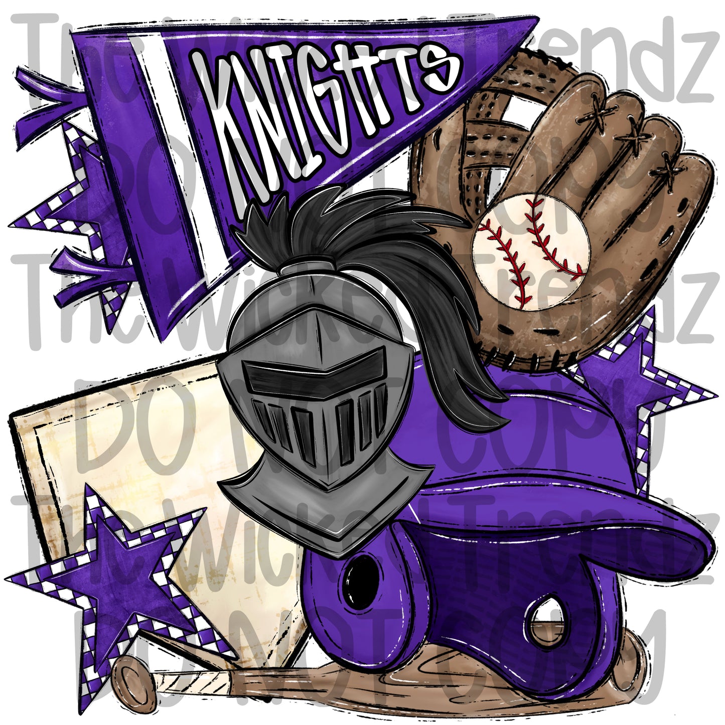 Knights Purple Baseball Team Mascot Digital Design