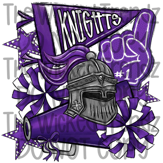 Knights Purple Cheer Cheerleading Cheerleader Mascot Digital Design Spirit Shirt Design