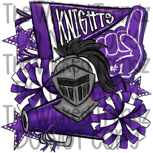 Knights Purple Cheer Cheerleading Cheerleader Mascot Digital Design Spirit Shirt Design