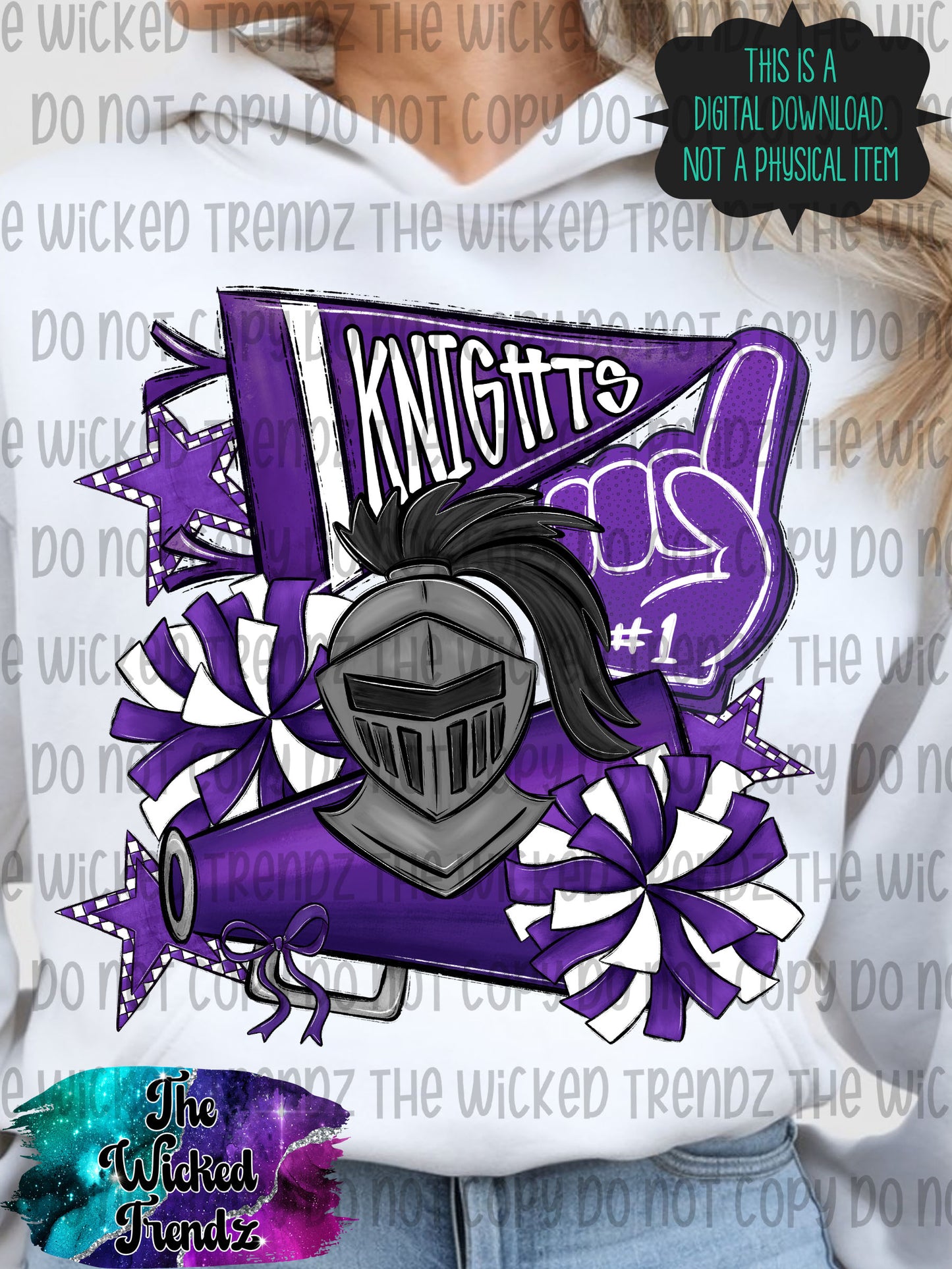 Knights Purple Cheer Cheerleading Cheerleader Mascot Digital Design Spirit Shirt Design