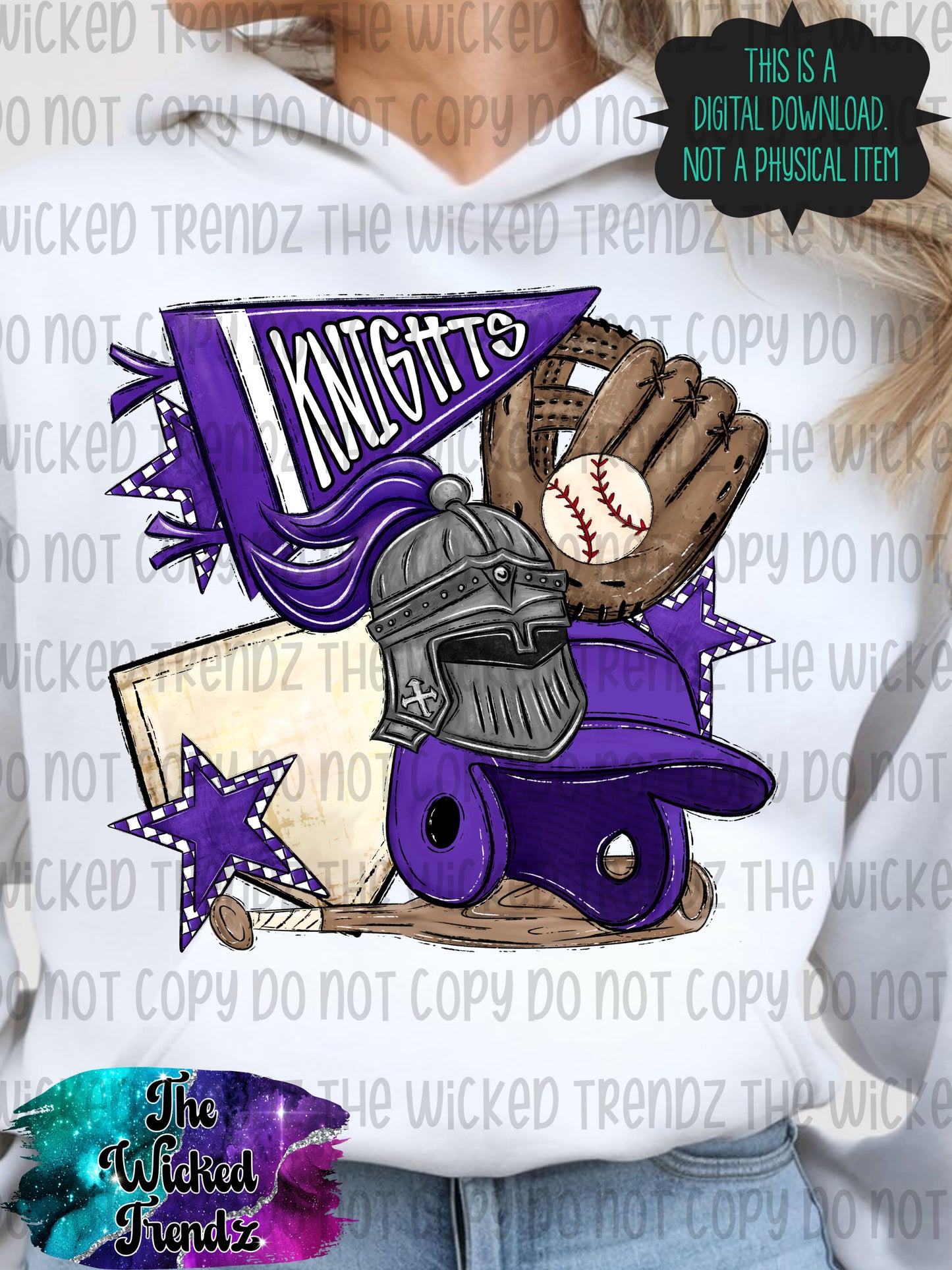 Knights Purple Baseball Team Mascot Digital Design