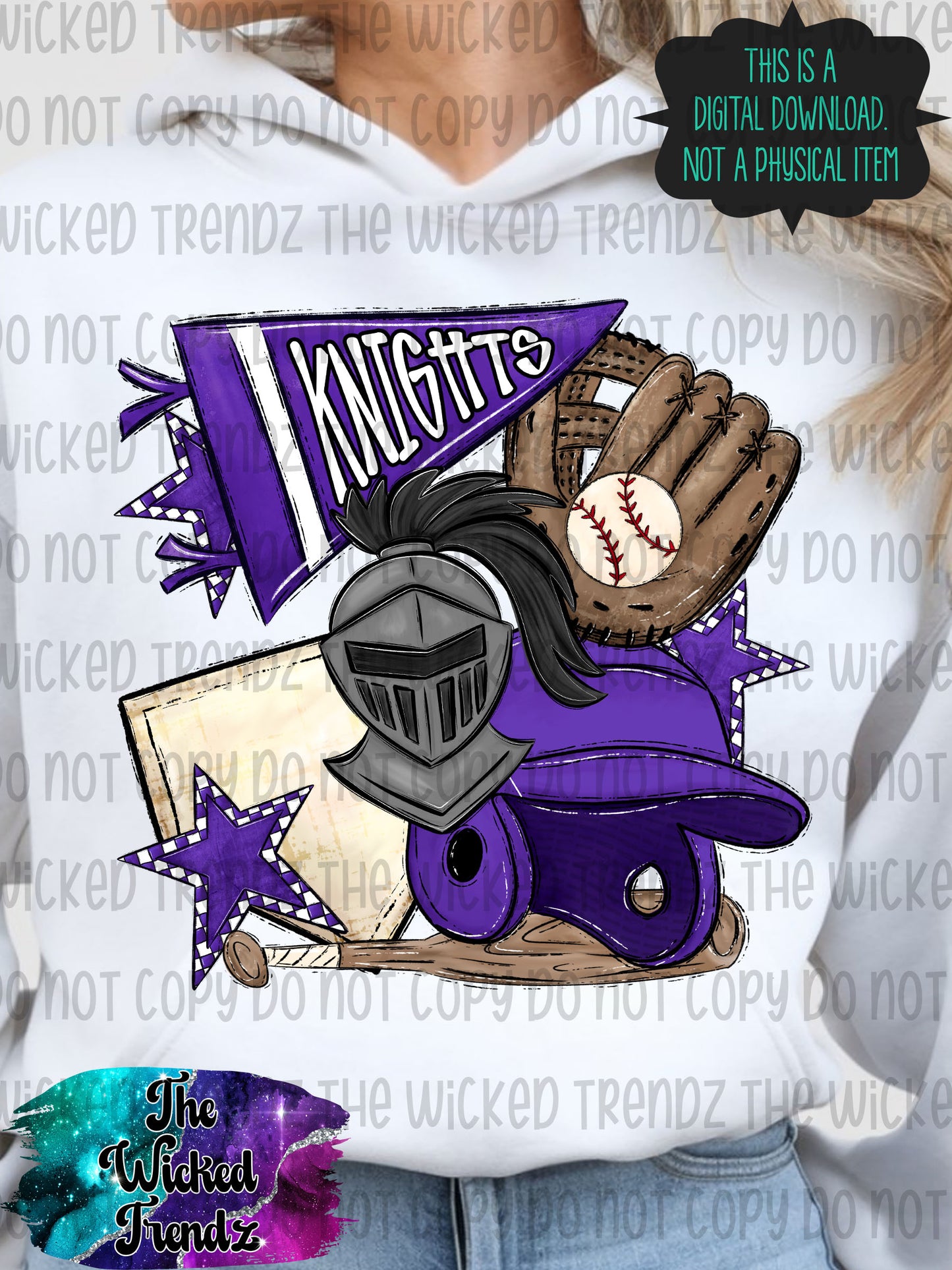 Knights Purple Baseball Team Mascot Digital Design