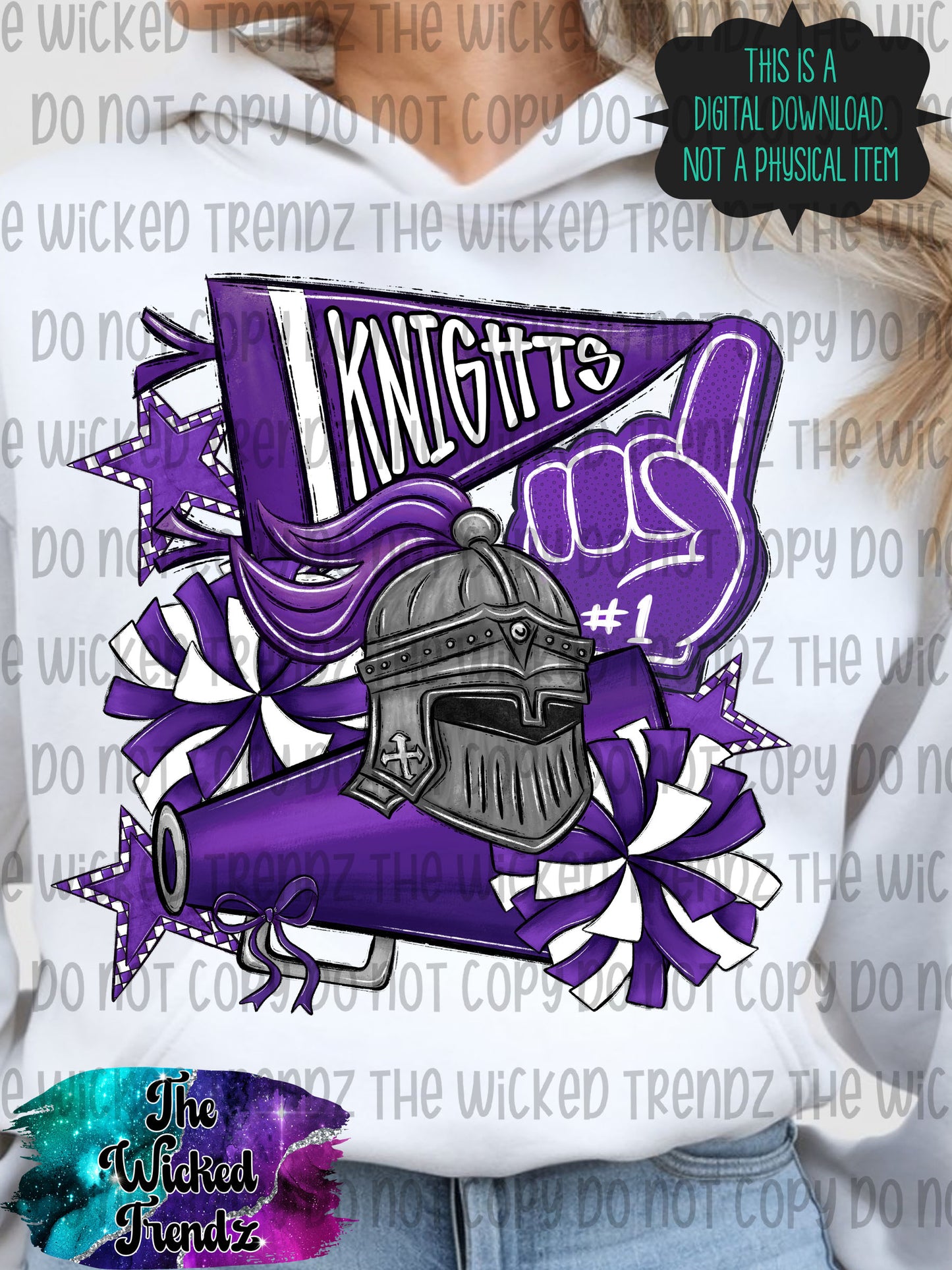 Knights Purple Cheer Cheerleading Cheerleader Mascot Digital Design Spirit Shirt Design