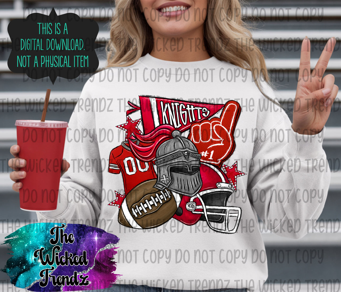Knights Red Football Mascot Digital Design