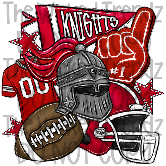 Knights Red Football Team Mascot Digital Design