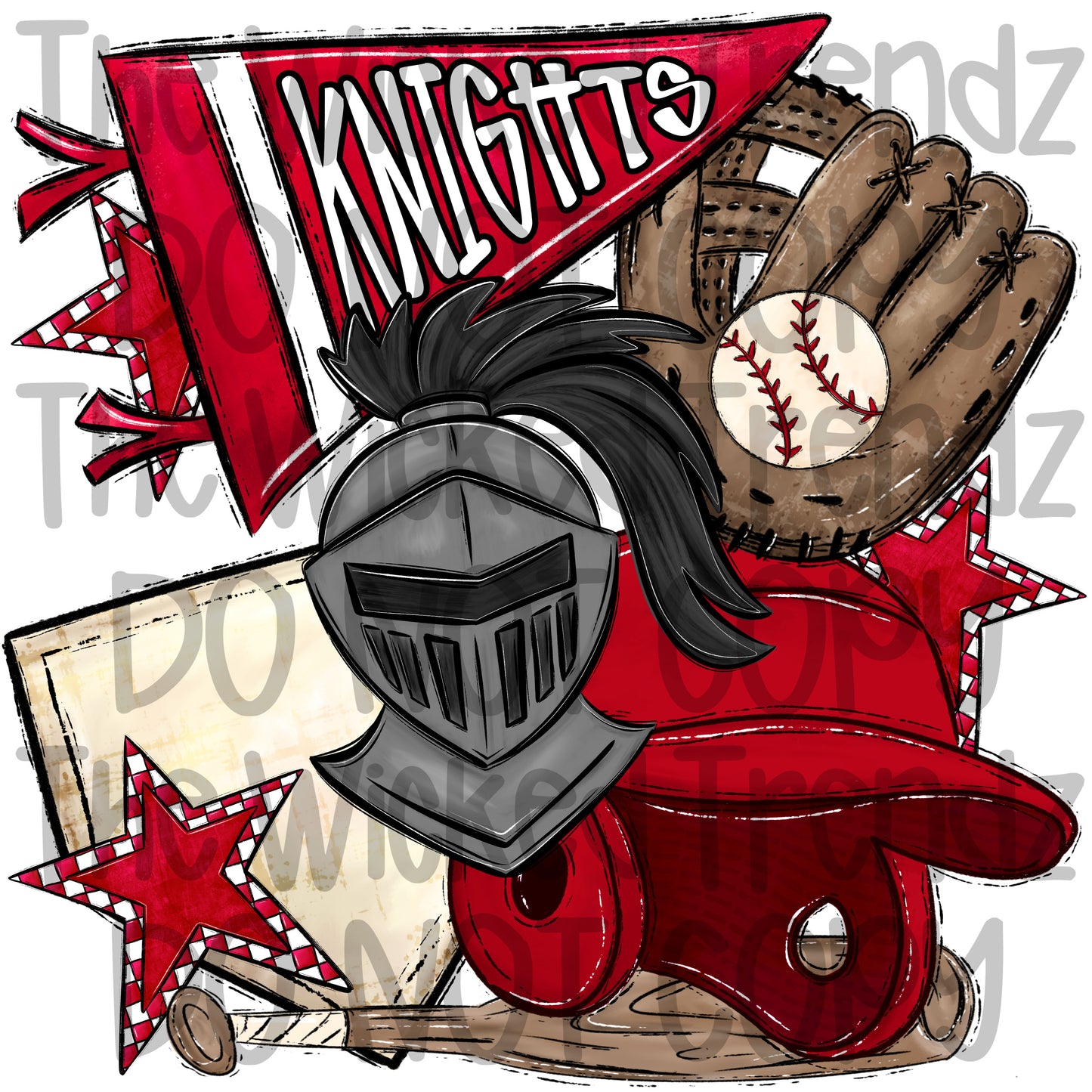 Knights Red Baseball Team Mascot Digital Design