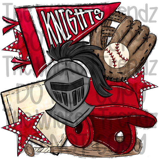 Knights Red Baseball Team Mascot Digital Design