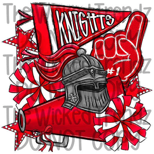 Knights Red Cheer Cheerleading Cheerleader Mascot Digital Design Spirit Shirt Design