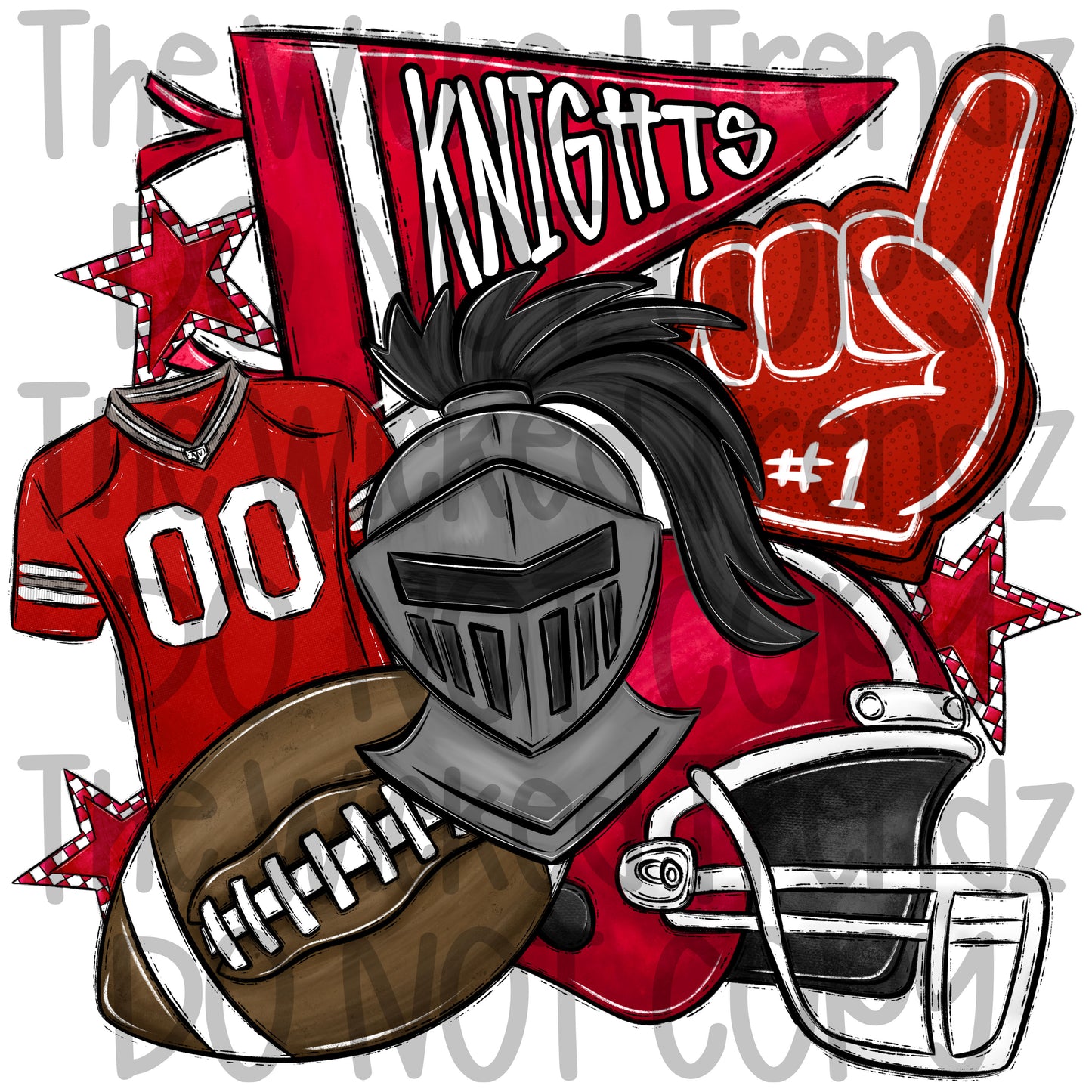 Knights Red Football Mascot Digital Design