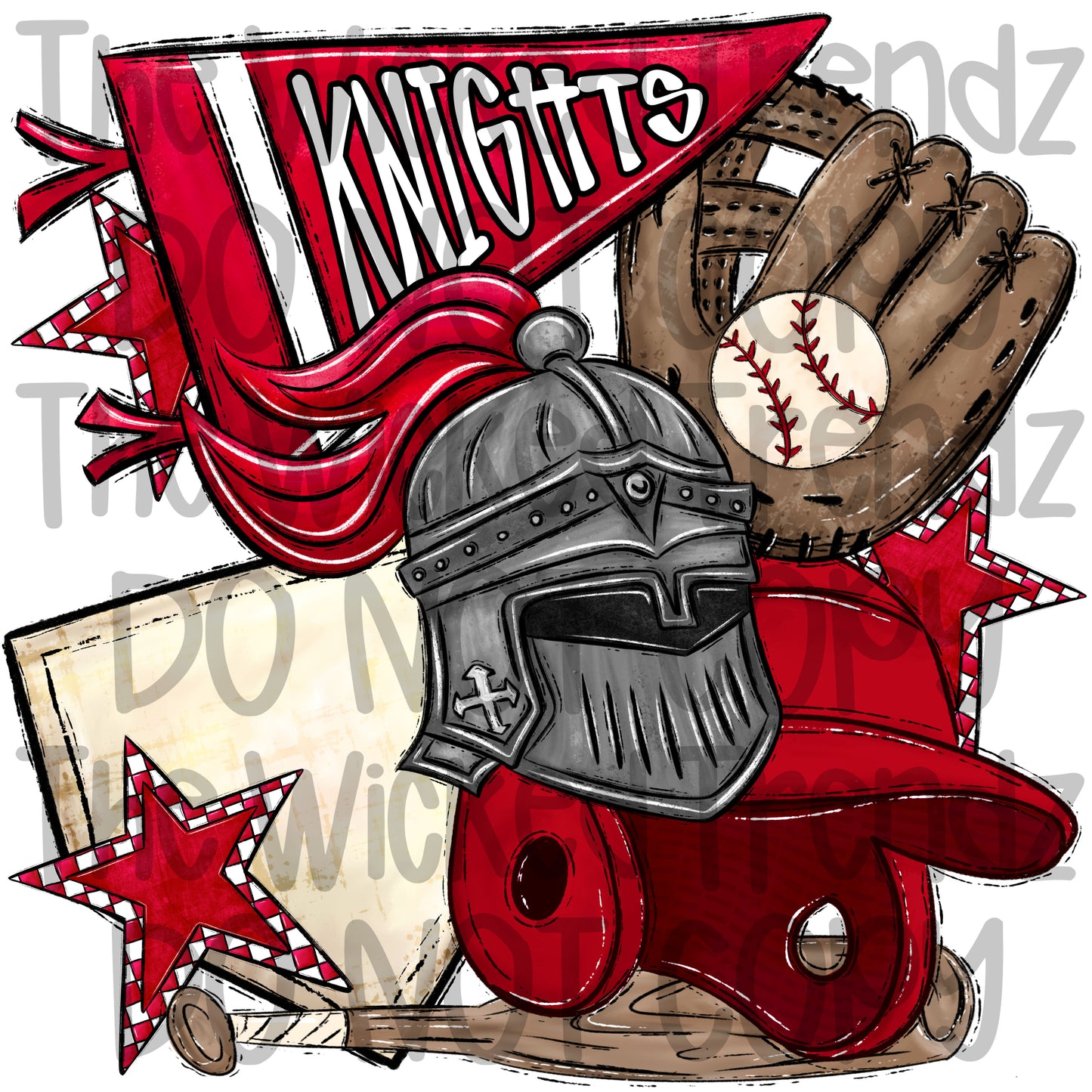 Knights Red Baseball Team Mascot Digital Design