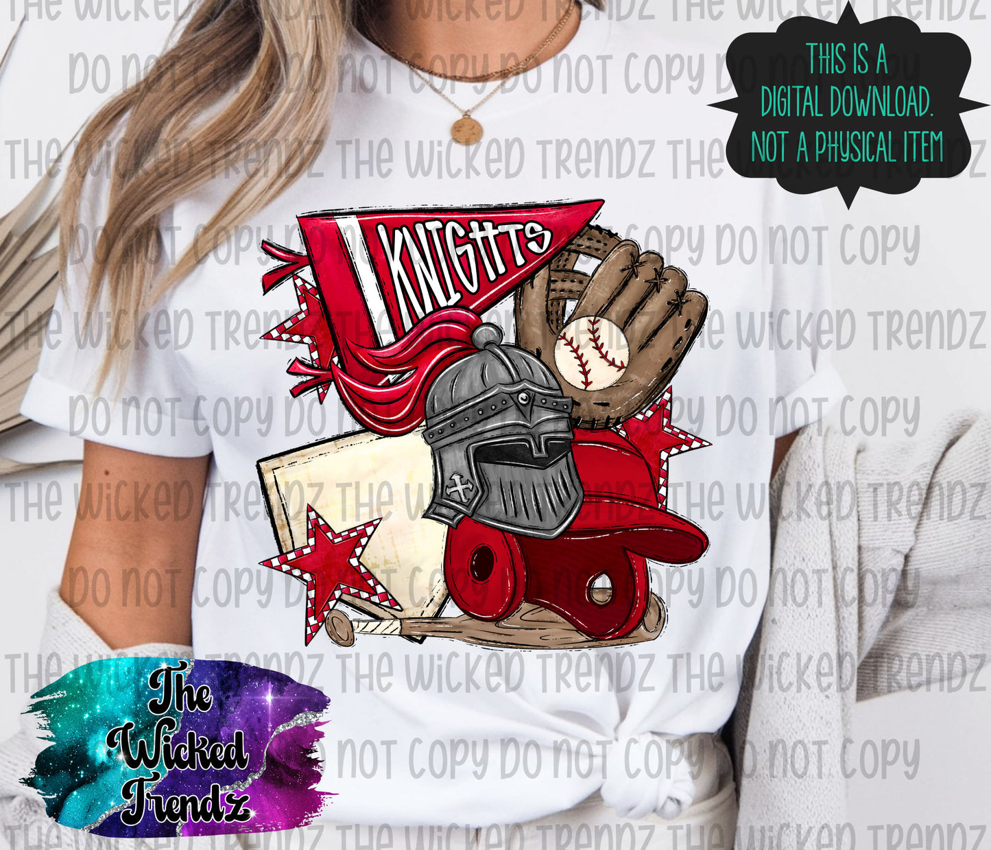 Knights Red Baseball Team Mascot Digital Design