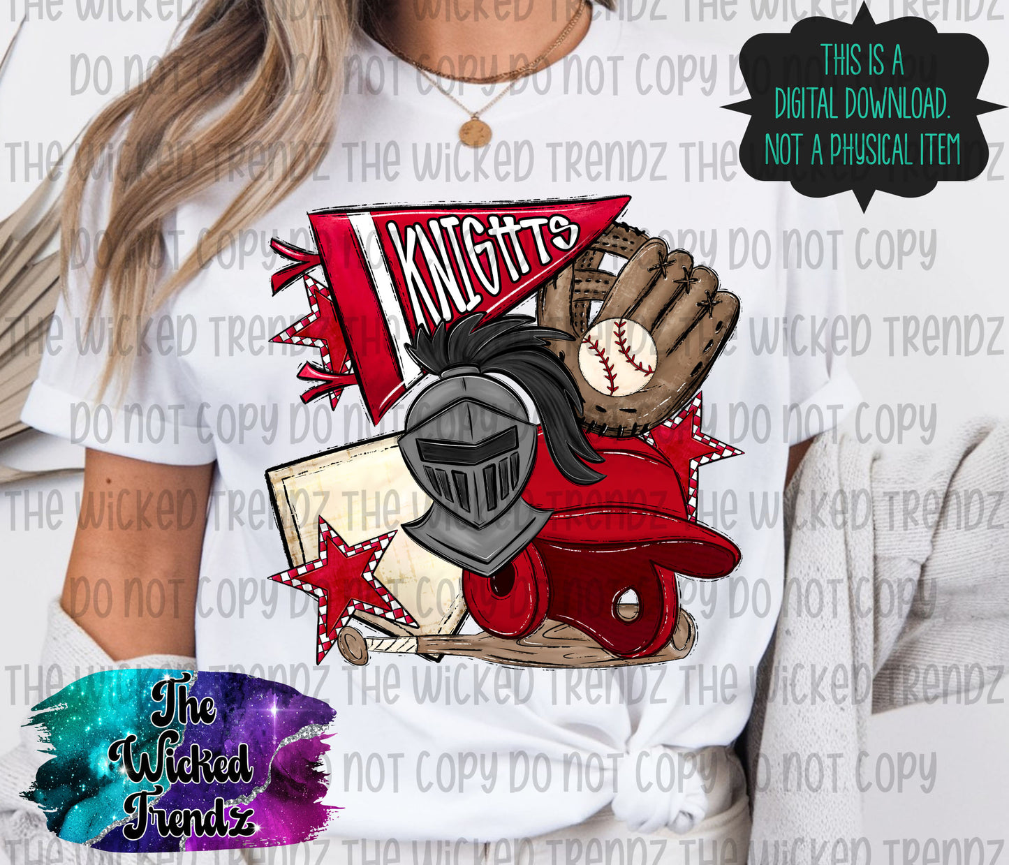 Knights Red Baseball Team Mascot Digital Design
