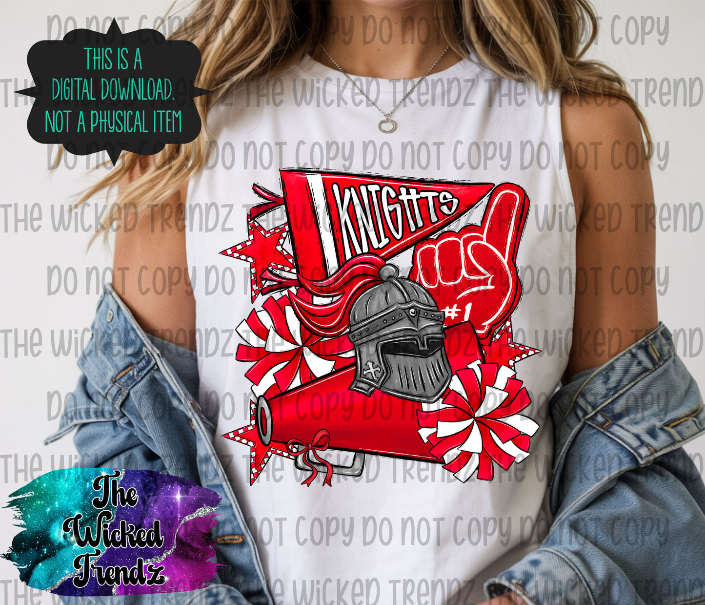 Knights Red Cheer Cheerleading Cheerleader Mascot Digital Design Spirit Shirt Design