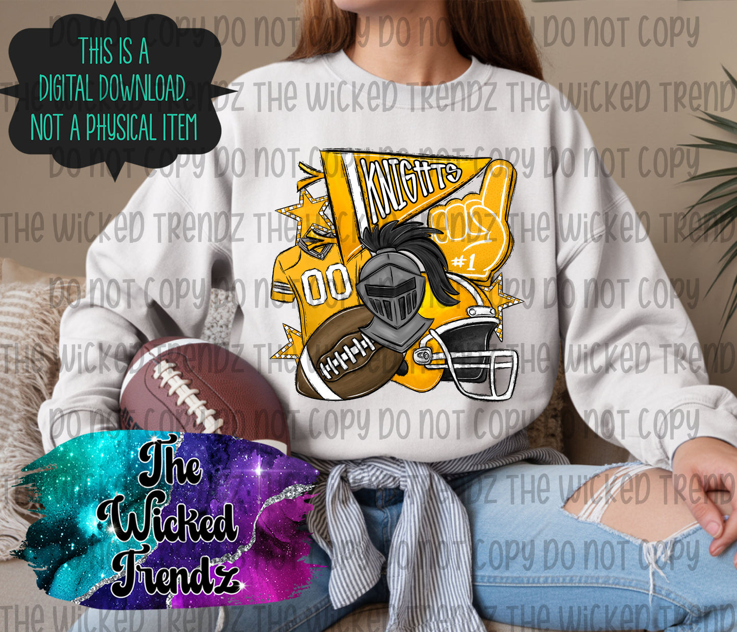 Knights Yellow Football Mascot Digital Design