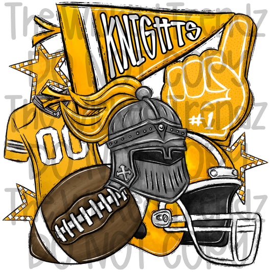 Knights Yellow Football Team Mascot Digital Design