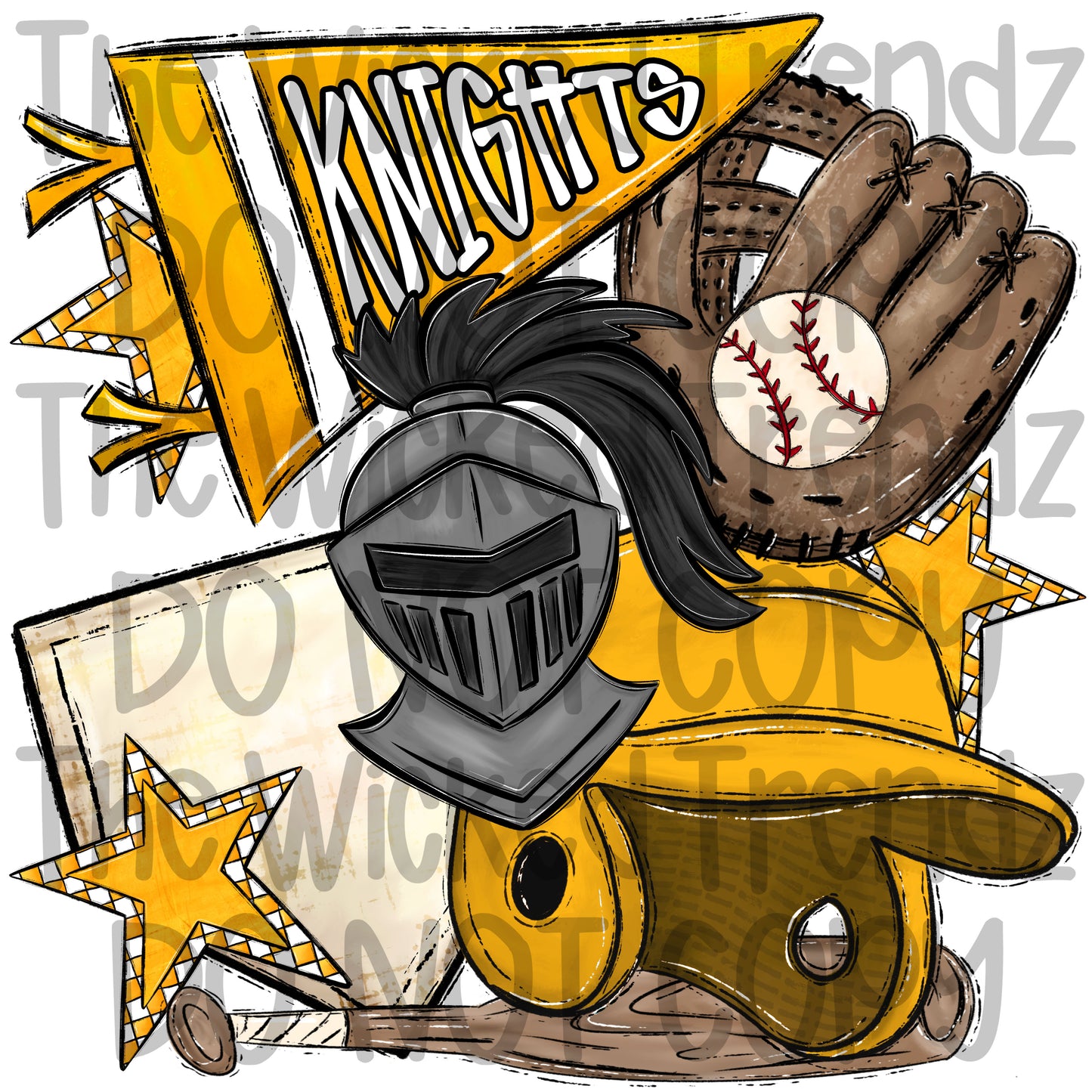 Knights Yellow Baseball Team Mascot Digital Design