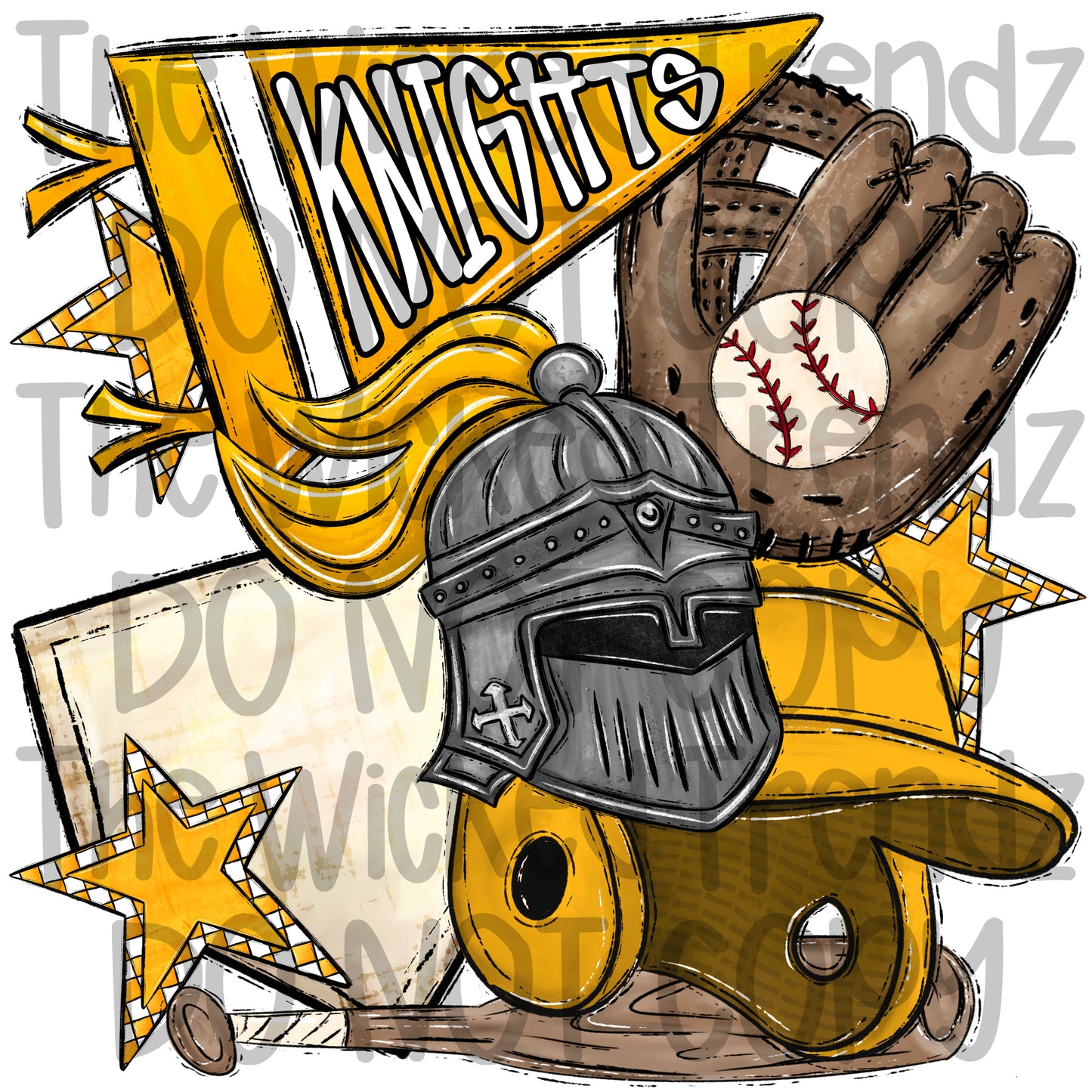 Knights Yellow Baseball Team Mascot Digital Design