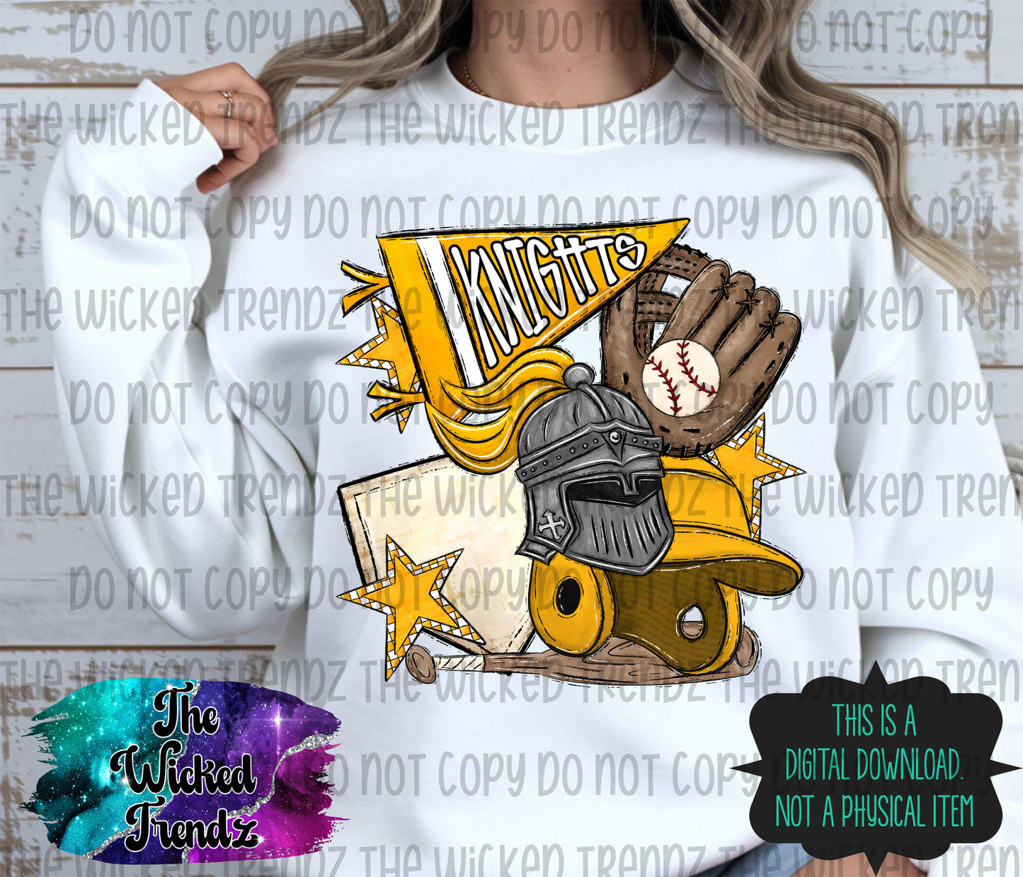 Knights Yellow Baseball Team Mascot Digital Design