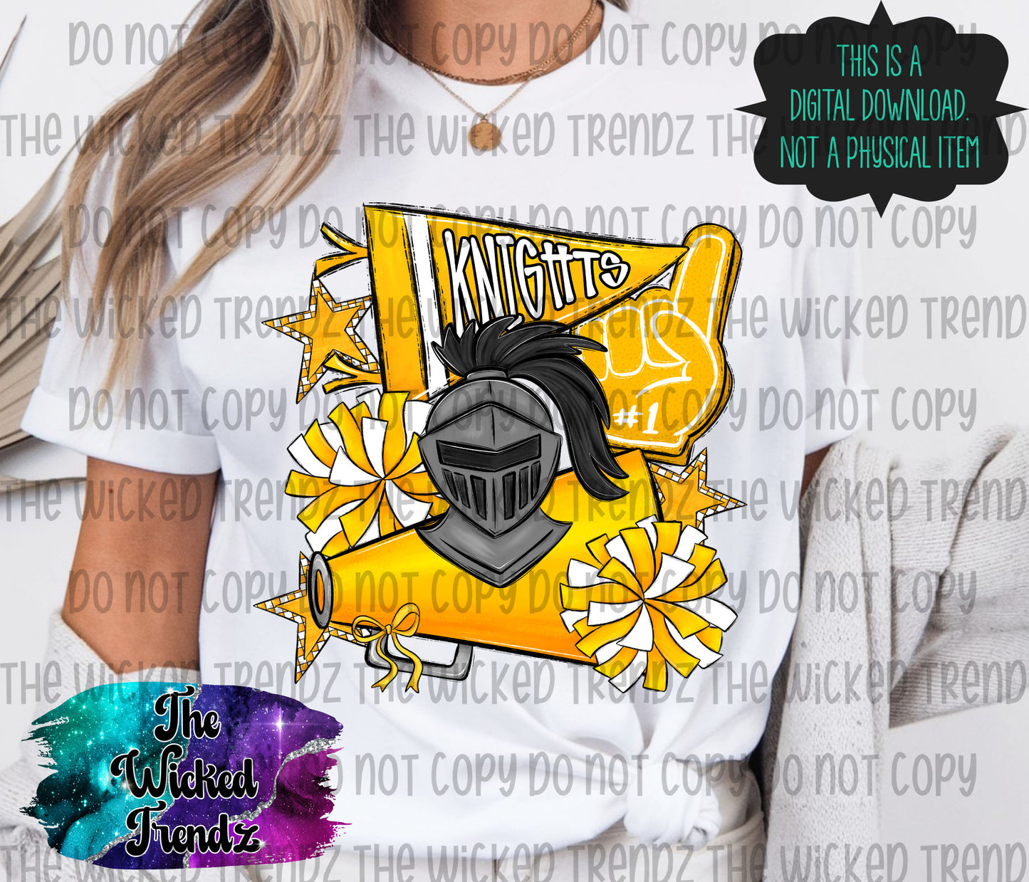 Knights Yellow Cheer Cheerleading Cheerleader Mascot Digital Design Spirit Shirt Design