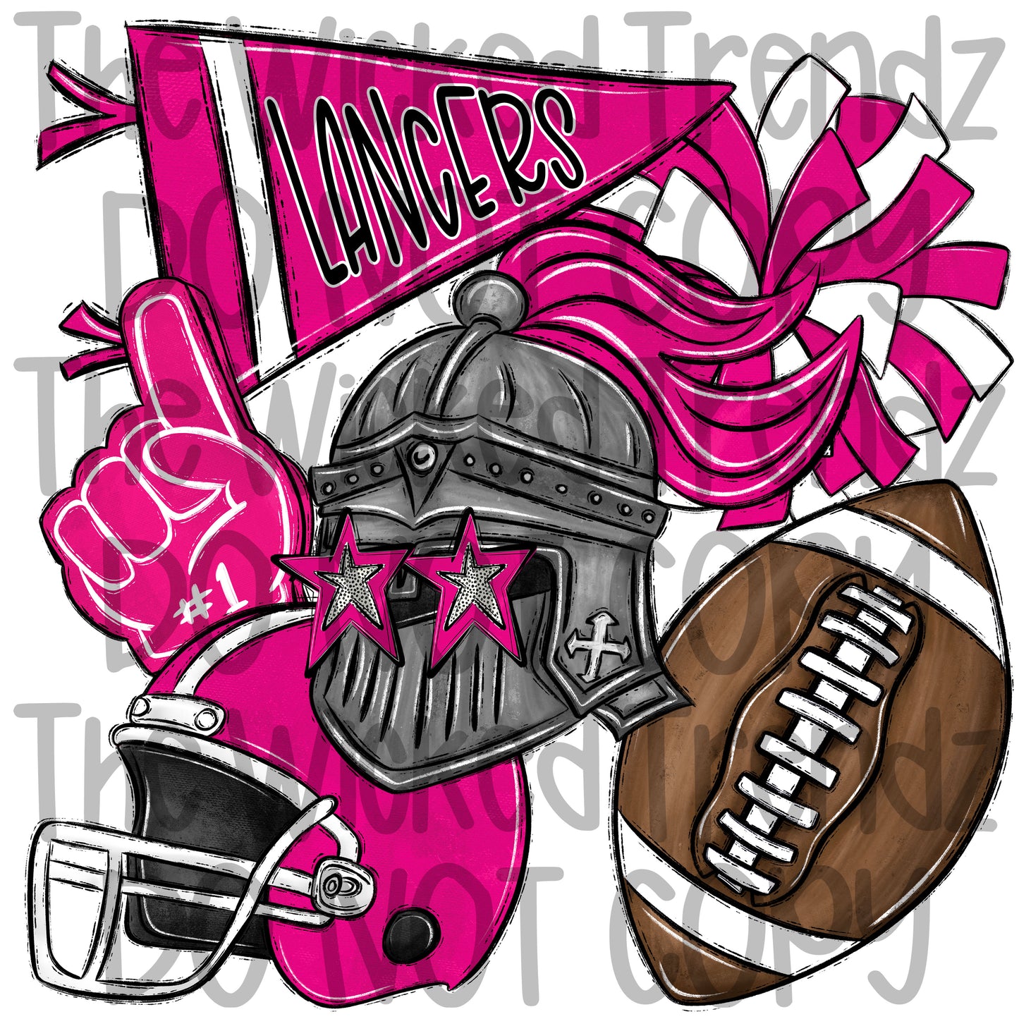 Lancers Pink Out Football Cheer Mascot Digital Design October Awareness