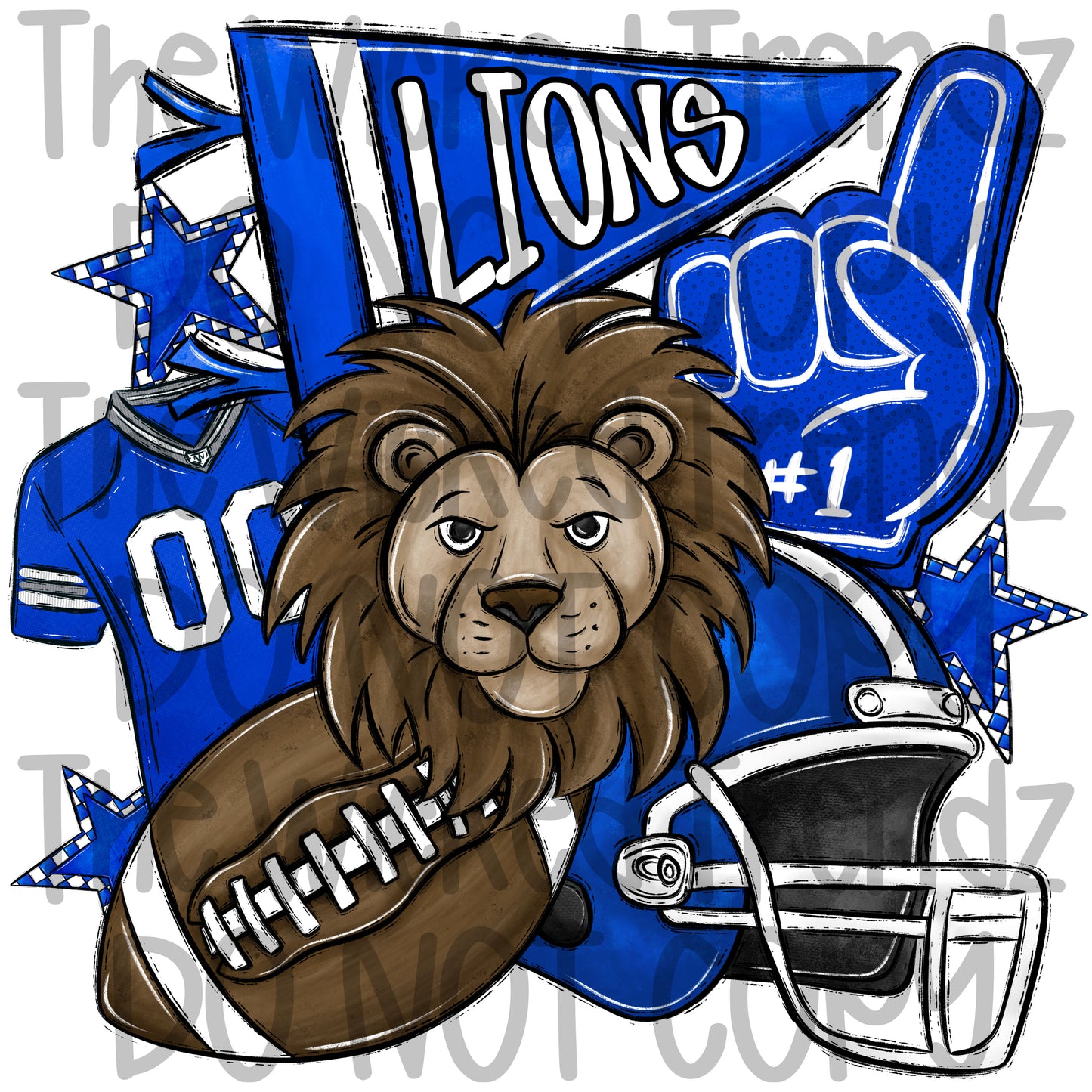 Lions Blue Football Mascot Digital Design
