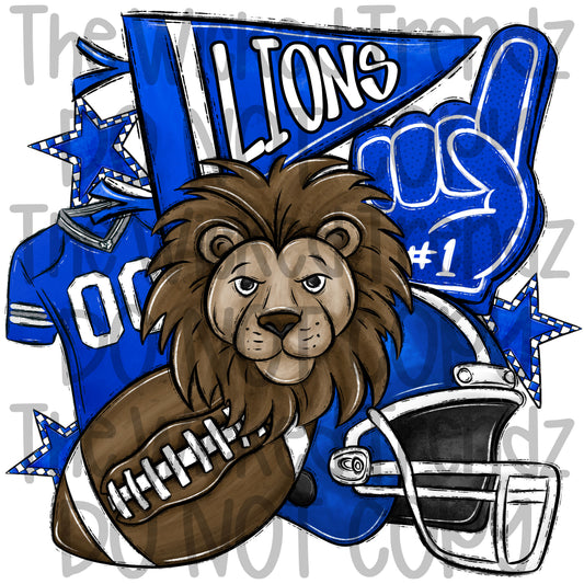 Lions Blue Football Team Mascot Digital Design
