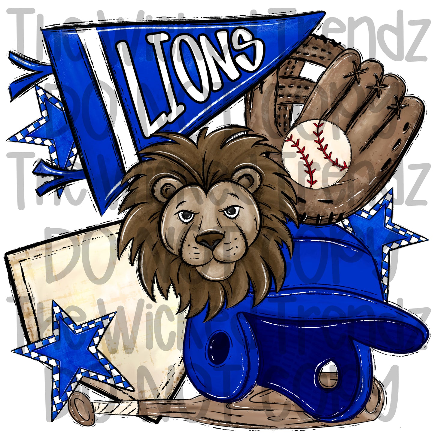 Lions Blue Baseball Team Mascot Digital Design