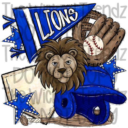 Lions Blue Baseball Team Mascot Digital Design