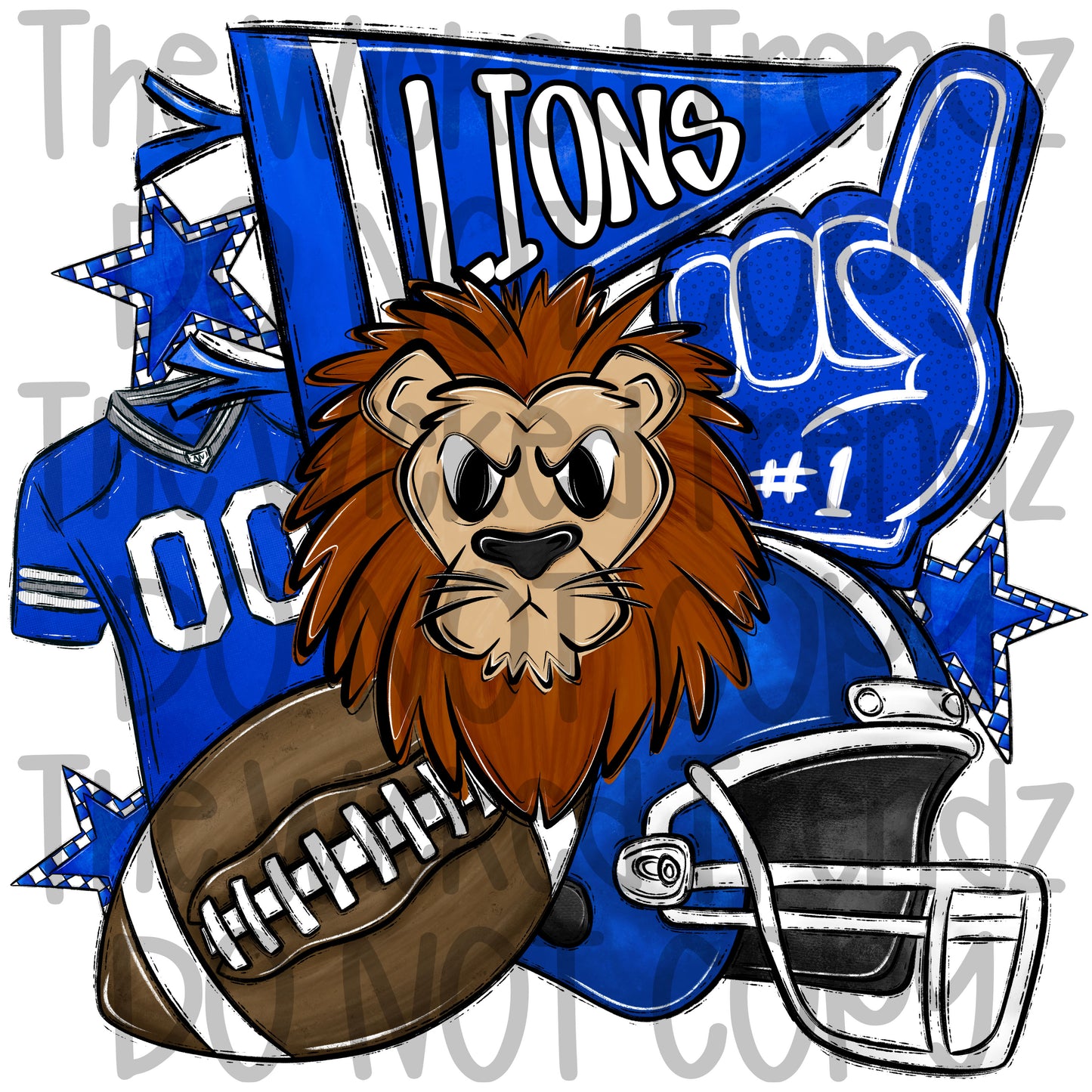 Lions Blue Football Mascot Digital Design