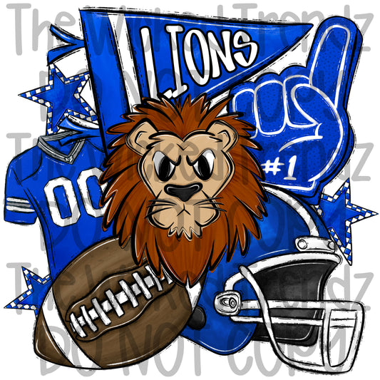 Lions Blue Football Team Mascot Digital Design