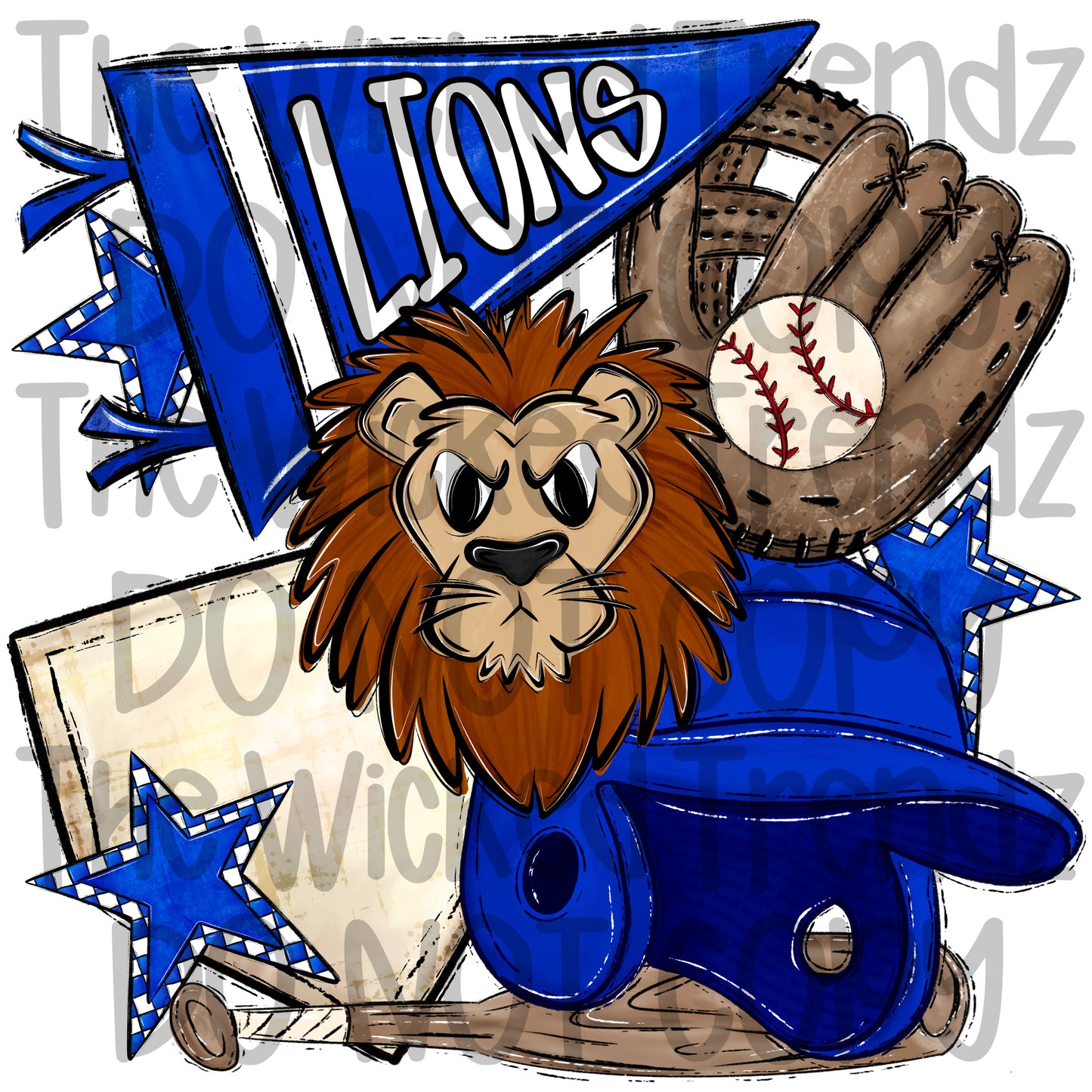 Lions Blue Baseball Team Mascot Digital Design