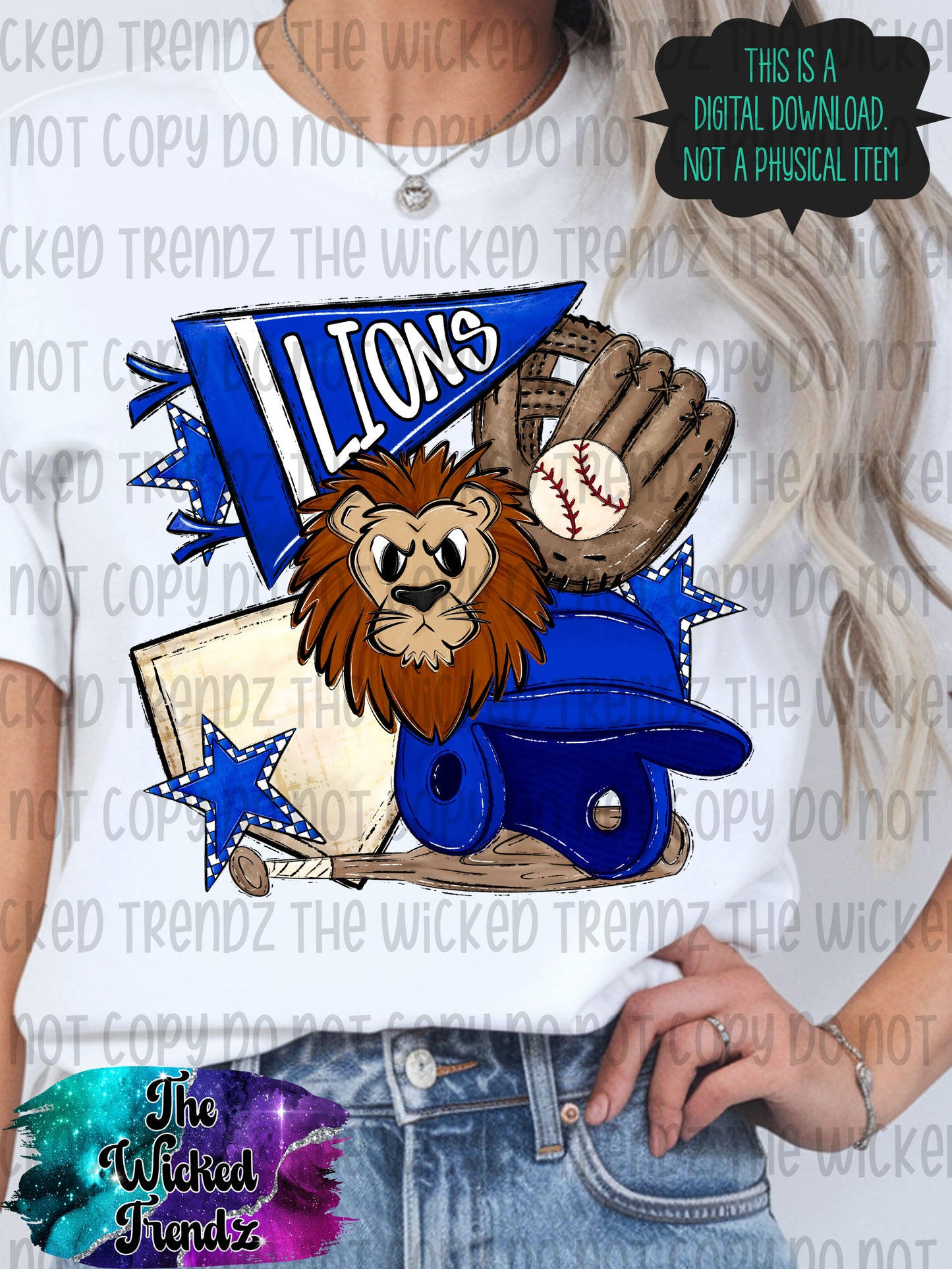 Lions Blue Baseball Team Mascot Digital Design
