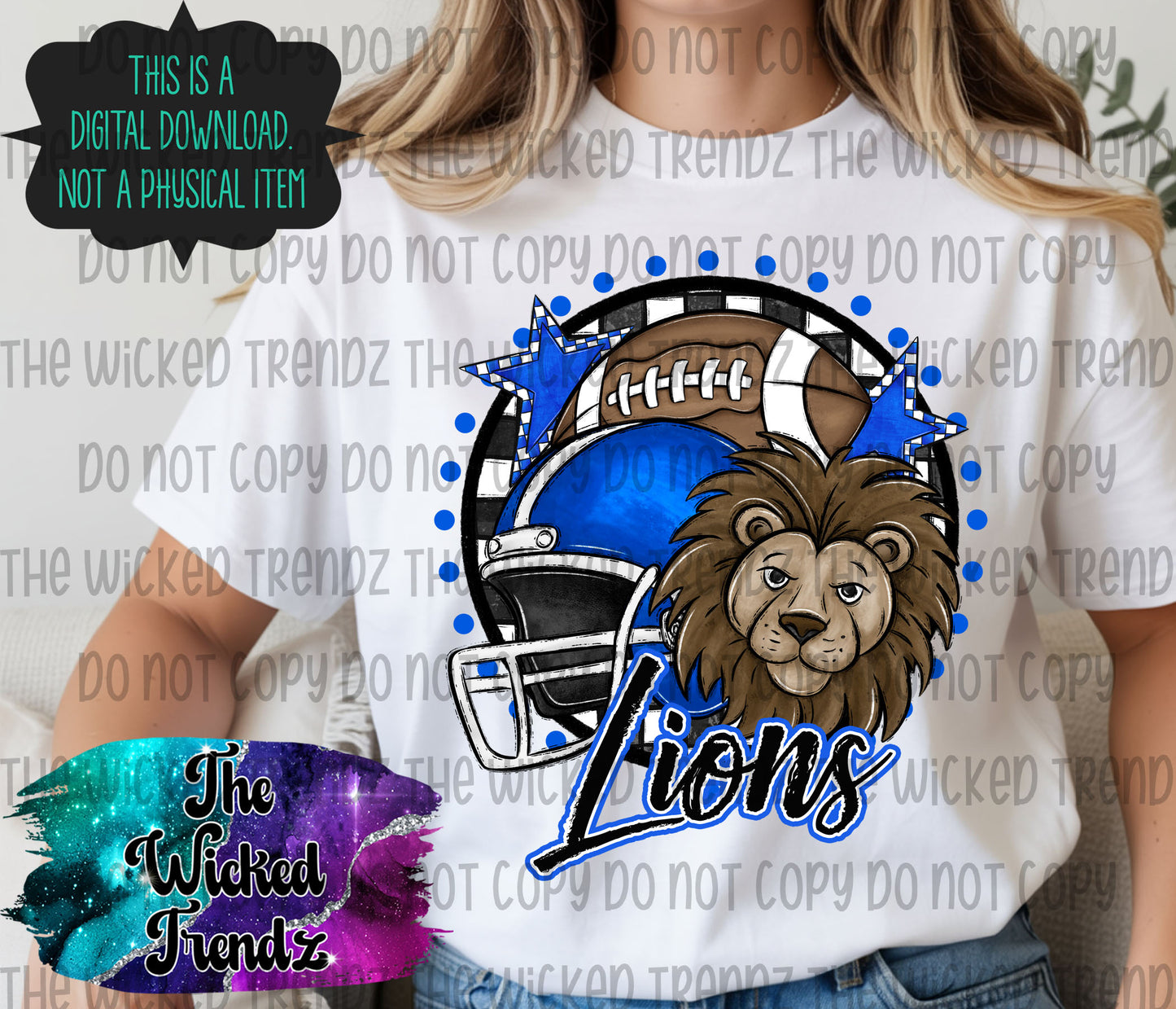 Lions Blue Football Mascot Digital Design