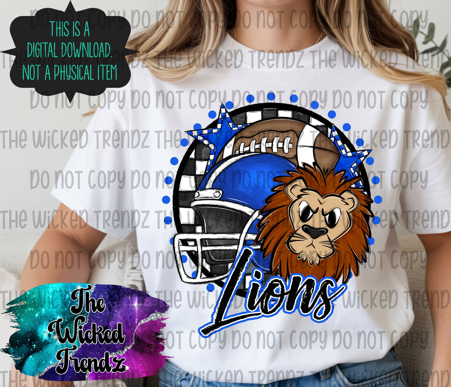 Lions Blue Football Mascot Digital Design