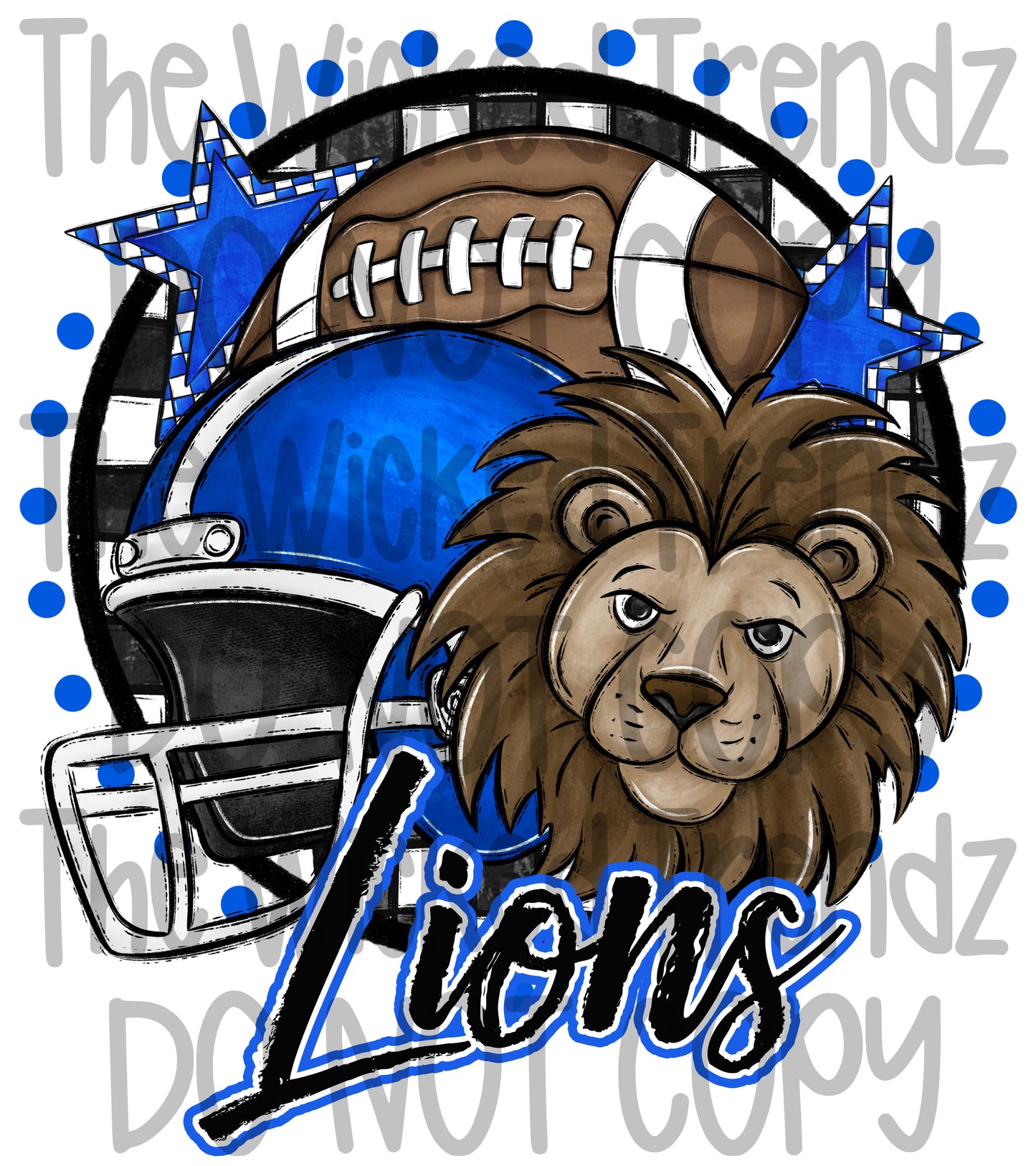 Lions Blue Football Mascot Digital Design