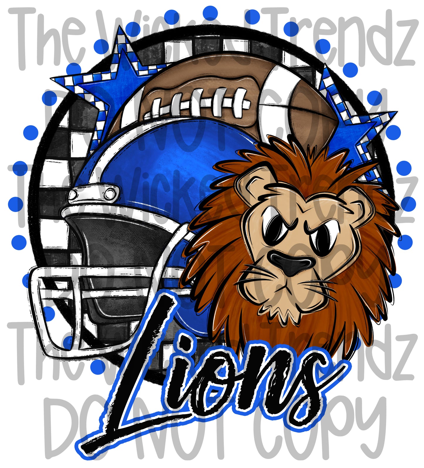 Lions Blue Football Mascot Digital Design