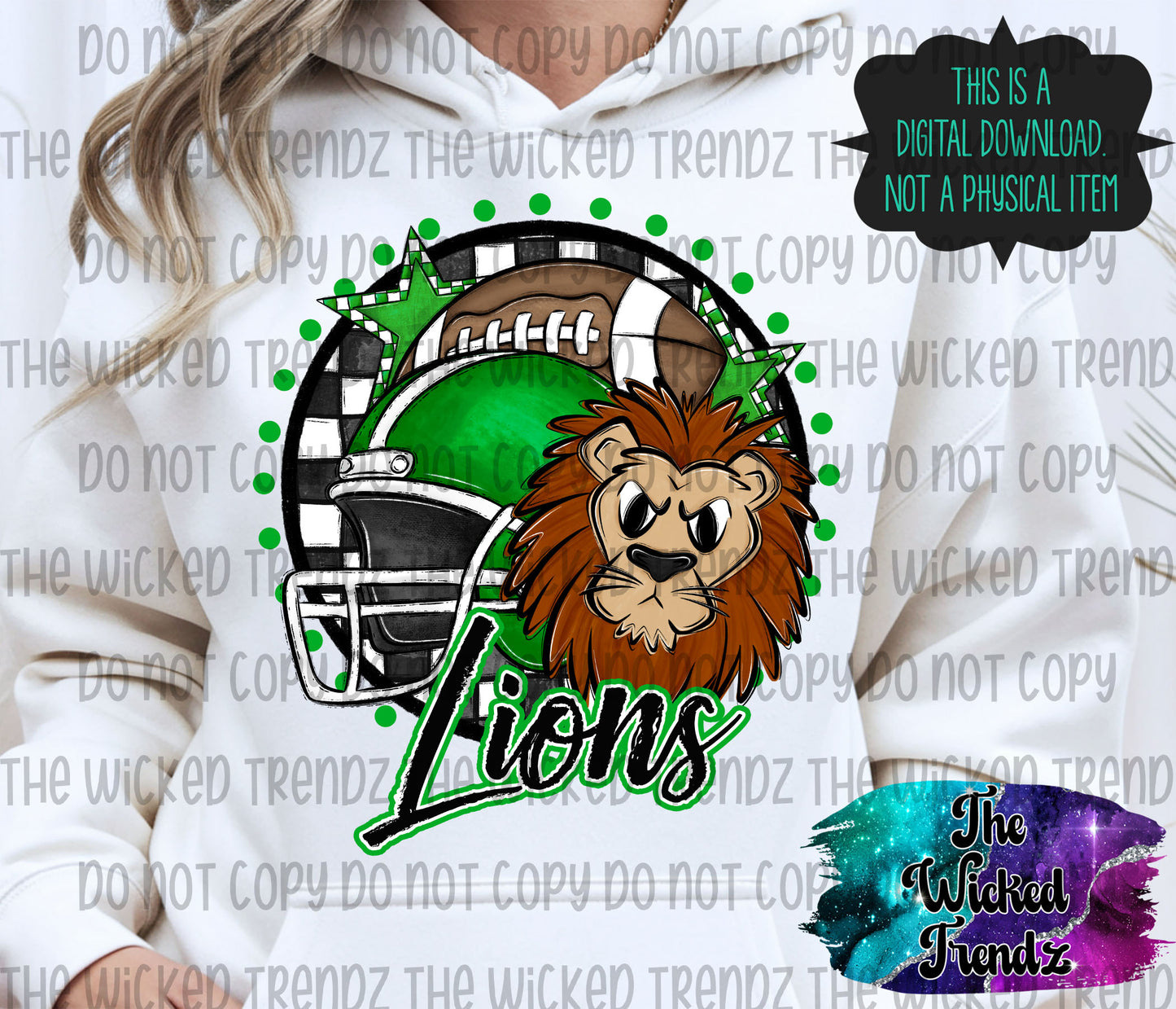 Lions Green Football Mascot Digital Design