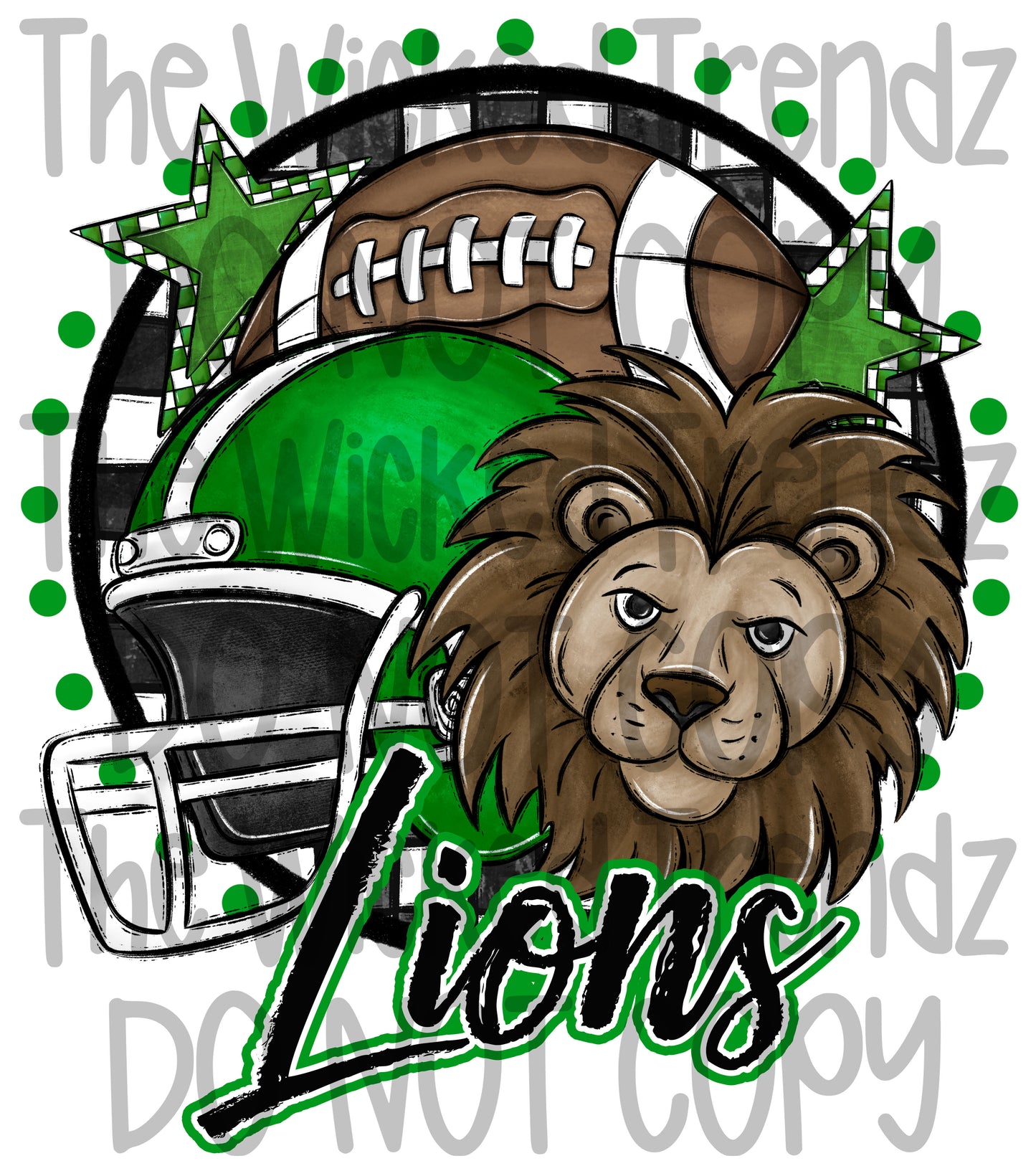 Lions Green Football Mascot Digital Design