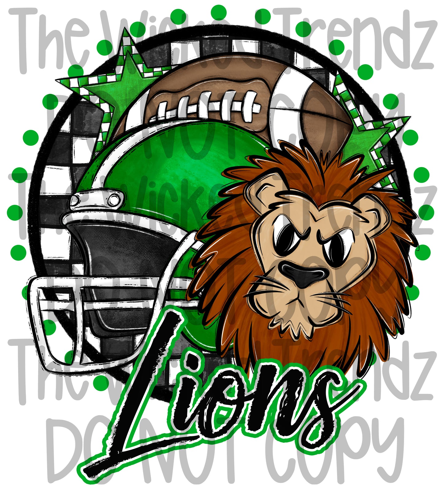 Lions Green Football Mascot Digital Design