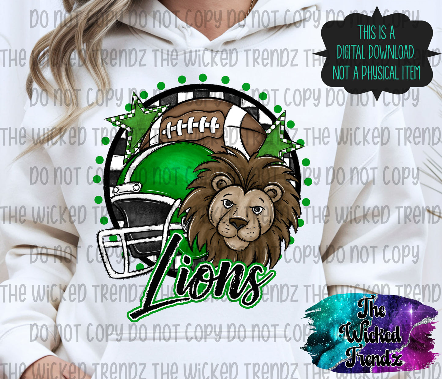 Lions Green Football Mascot Digital Design
